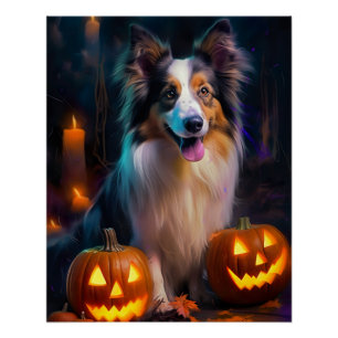 Halloween Shetland Sheepdog met pompoenen eng Perfect Poster