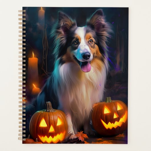 Halloween Shetland Sheepdog met pompoenen eng Planner (Voorkant)