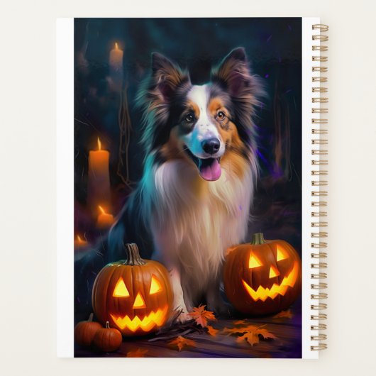 Halloween Shetland Sheepdog met pompoenen eng Planner (Achterkant)