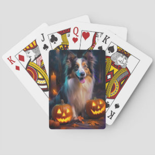 Halloween Shetland Sheepdog met pompoenen eng Pokerkaarten