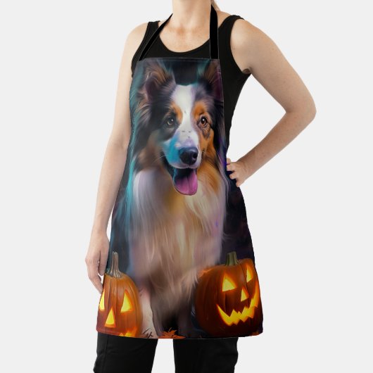 Halloween Shetland Sheepdog met pompoenen eng Schort (Insitu)