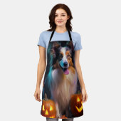 Halloween Shetland Sheepdog met pompoenen eng Schort (Gedragen)