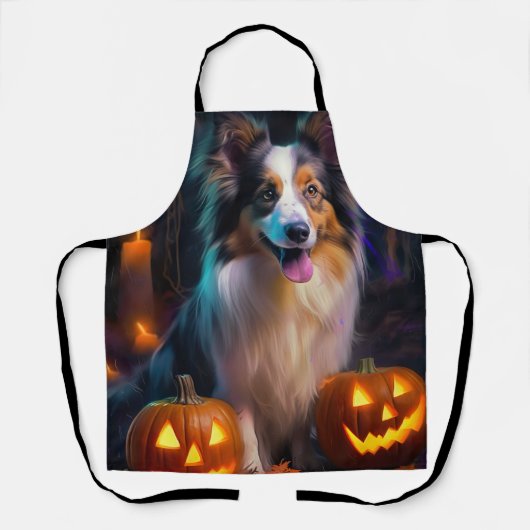 Halloween Shetland Sheepdog met pompoenen eng Schort (Voorkant)