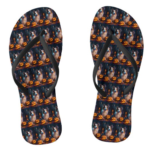 Halloween Shetland Sheepdog met pompoenen eng Teenslippers (Voetbed)