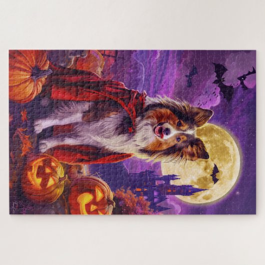 Halloween Shetland Sheepdog Vampire Pumpkins eng Legpuzzel (Horizontaal)