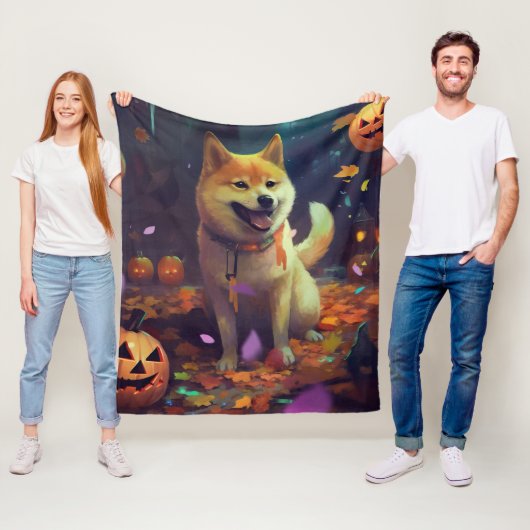 Halloween Shiba Inu met pompoenen eng Fleece Deken (In situ)