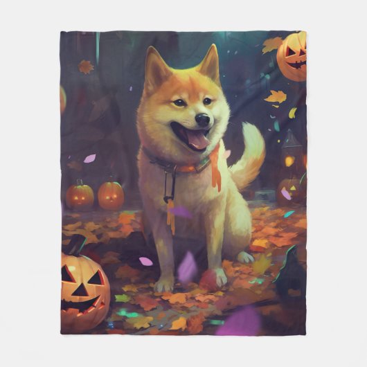 Halloween Shiba Inu met pompoenen eng Fleece Deken (Voorkant)