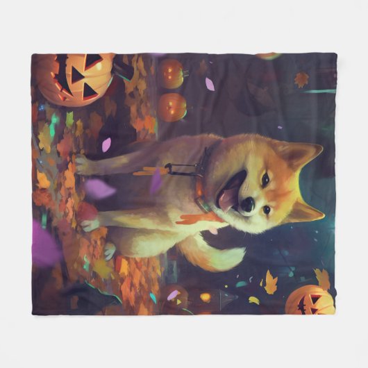 Halloween Shiba Inu met pompoenen eng Fleece Deken (Voorkant (Horizontaal))
