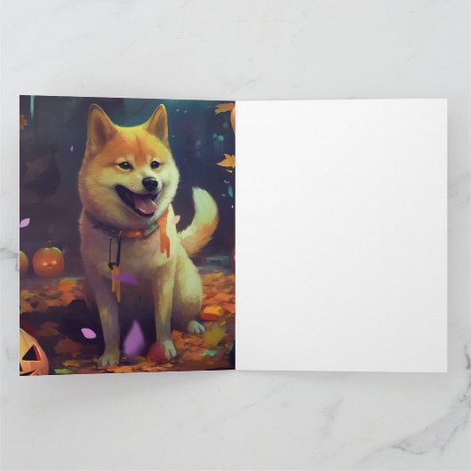 Halloween Shiba Inu met pompoenen eng Kaart (Binnen)