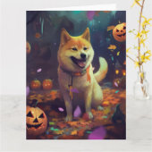 Halloween Shiba Inu met pompoenen eng Kaart (Gele Bloem)