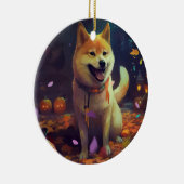 Halloween Shiba Inu met pompoenen eng Keramisch Ornament (Rechts)