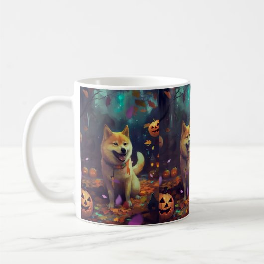 Halloween Shiba Inu met pompoenen eng Koffiemok (Links)