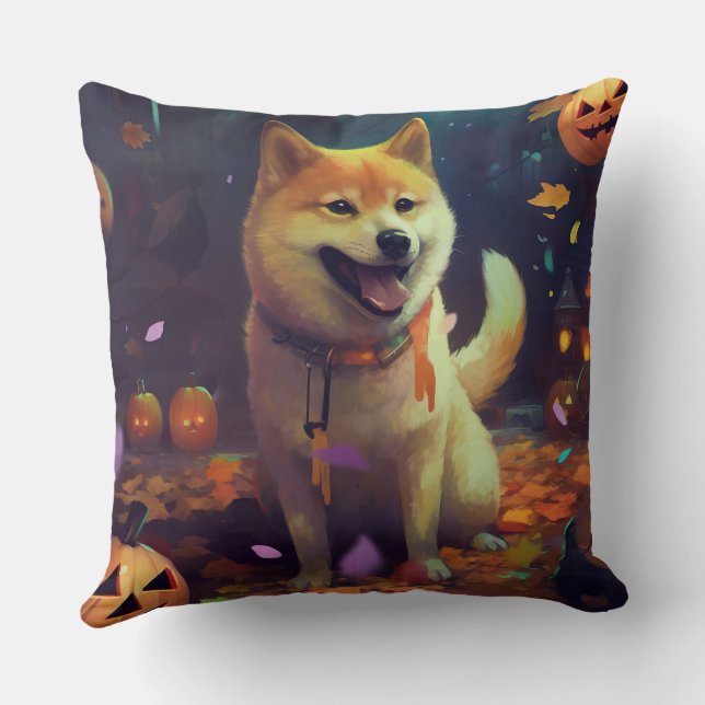 Halloween Shiba Inu met pompoenen eng Kussen (Achterkant)