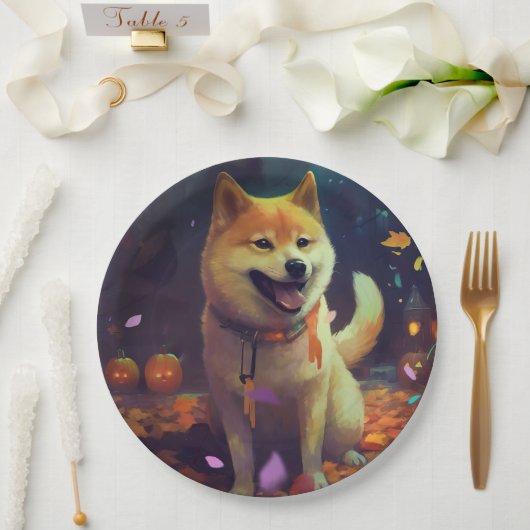 Halloween Shiba Inu met pompoenen eng Papieren Bordje (Huwelijk)