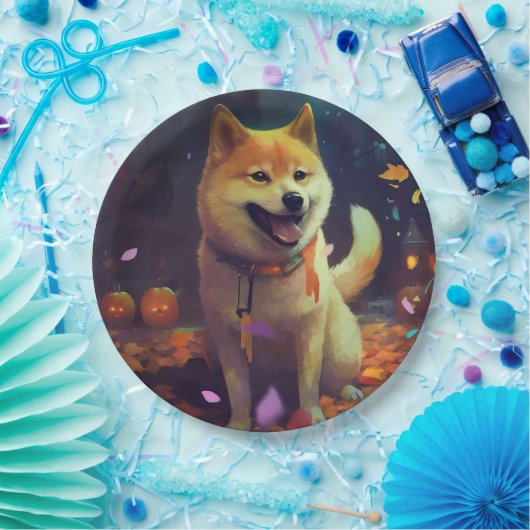 Halloween Shiba Inu met pompoenen eng Papieren Bordje (Feest)