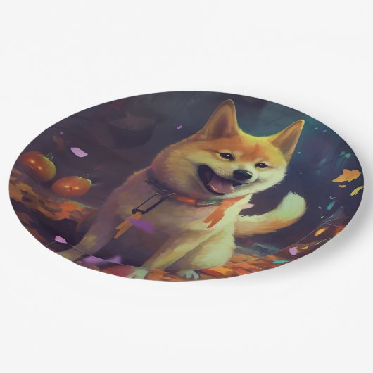 Halloween Shiba Inu met pompoenen eng Papieren Bordje (Gekanteld)
