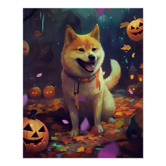 Halloween Shiba Inu met pompoenen eng Perfect Poster (Voorkant)