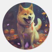 Halloween Shiba Inu met pompoenen eng Ronde Sticker (Voorkant)