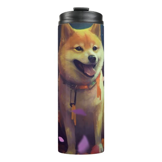 Halloween Shiba Inu met pompoenen eng Thermosbeker (Voorkant)