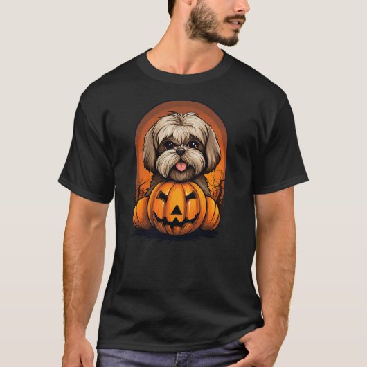 Halloween Shih Tzu Dog Pumpkin T-shirt (Voorkant)