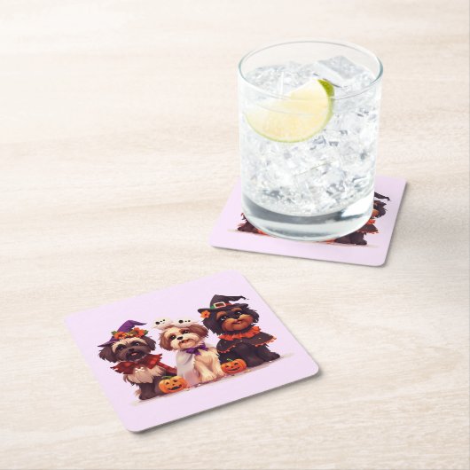 Halloween Shih Tzu Dogs Kartonnen Onderzetters (Insitu)