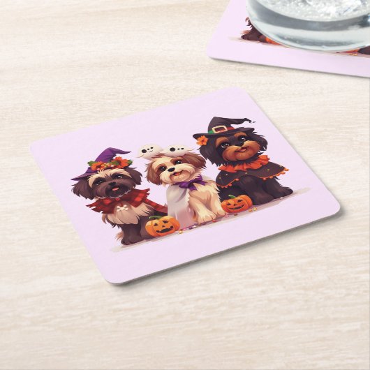 Halloween Shih Tzu Dogs Kartonnen Onderzetters (Schuin)