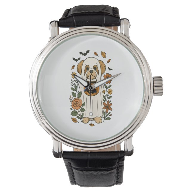 Halloween Shih Tzu met Herfst bloemen Horloge (Voorkant)