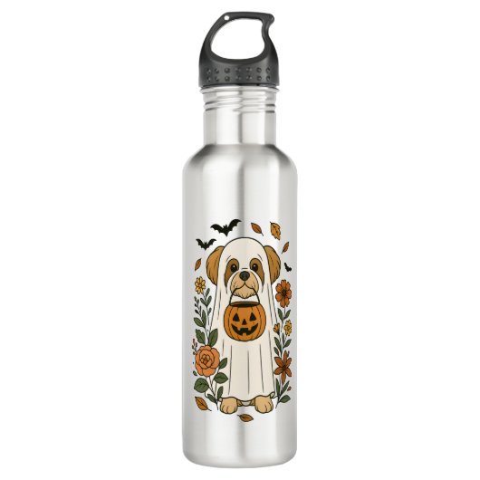 Halloween Shih Tzu met Herfst bloemen Waterfles (Voorkant)