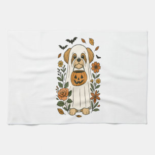 Halloween Shih Tzu met herfstbloemen Theedoek