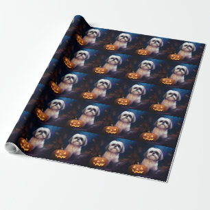 Halloween Shih Tzu met pompoenen eng Cadeaupapier