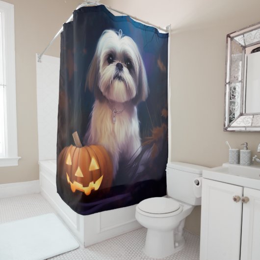 Halloween Shih Tzu met pompoenen eng Douchegordijn (In situ)