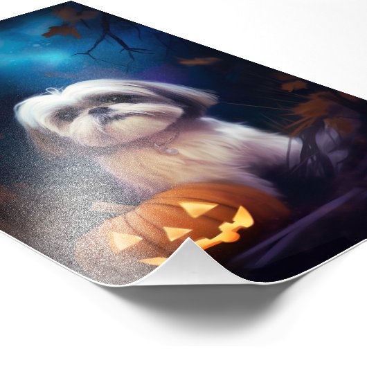Halloween Shih Tzu met pompoenen eng Foto Afdruk (Hoek)