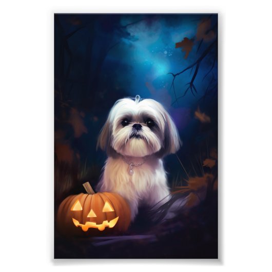 Halloween Shih Tzu met pompoenen eng Foto Afdruk (Voorkant)