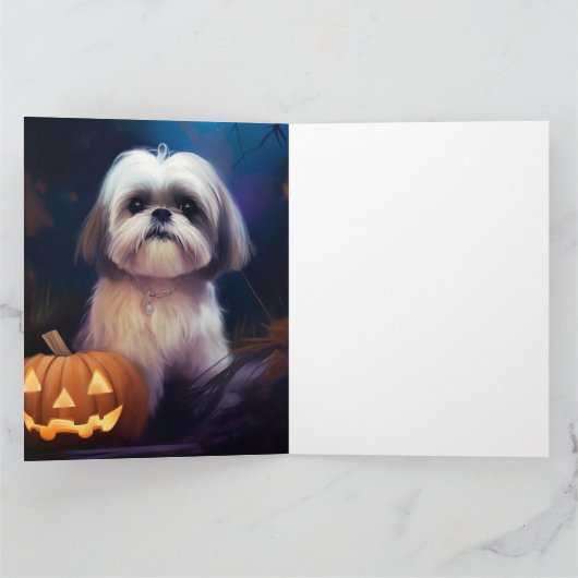 Halloween Shih Tzu met pompoenen eng Kaart (Binnen)