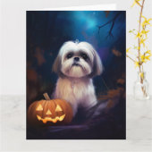Halloween Shih Tzu met pompoenen eng Kaart (Gele Bloem)