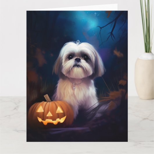 Halloween Shih Tzu met pompoenen eng Kaart (Voorkant)