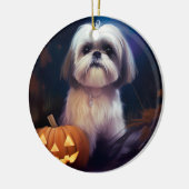 Halloween Shih Tzu met pompoenen eng Keramisch Ornament (Links)