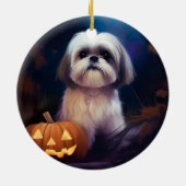 Halloween Shih Tzu met pompoenen eng Keramisch Ornament (Achterkant)