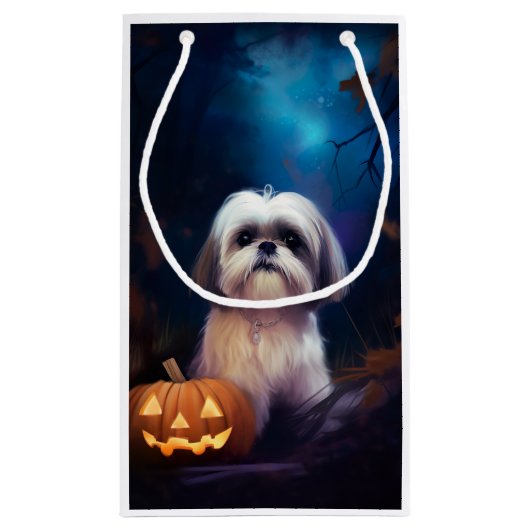 Halloween Shih Tzu met pompoenen eng Klein Cadeauzakje (Achterkant)