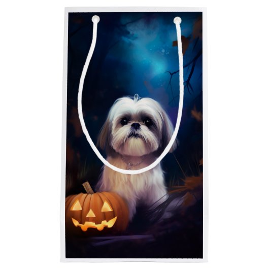 Halloween Shih Tzu met pompoenen eng Klein Cadeauzakje (Voorkant)