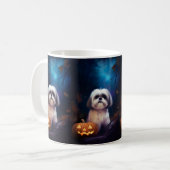 Halloween Shih Tzu met pompoenen eng Koffiemok (Voorkant links)
