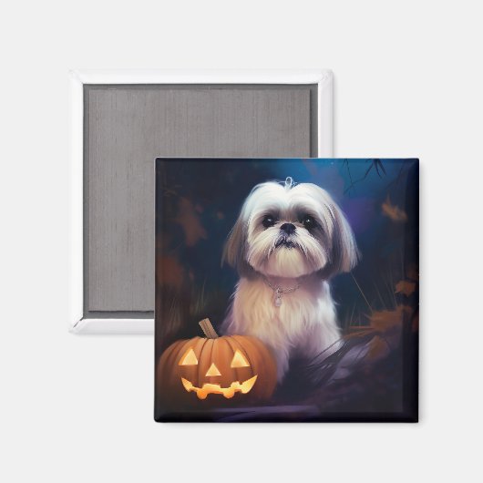 Halloween Shih Tzu met pompoenen eng Magneet (Voorkant / Achterkant)