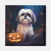 Halloween Shih Tzu met pompoenen eng Magneet (Voorkant)