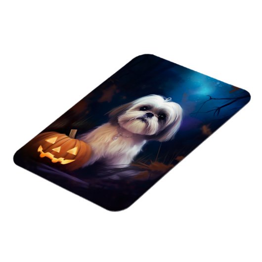 Halloween Shih Tzu met pompoenen eng Magneet (Linkerzijde)