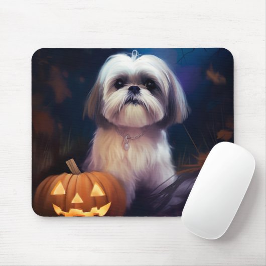Halloween Shih Tzu met pompoenen eng Muismat (Met muis)