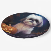 Halloween Shih Tzu met pompoenen eng Papieren Bordje (Gekanteld)