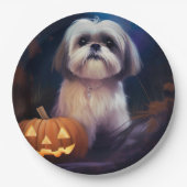 Halloween Shih Tzu met pompoenen eng Papieren Bordje (Voorkant)