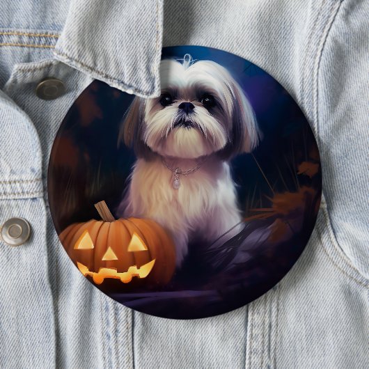 Halloween Shih Tzu met pompoenen eng Ronde Button 6,0 Cm (In situ)