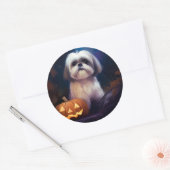 Halloween Shih Tzu met pompoenen eng Ronde Sticker (Envelop)