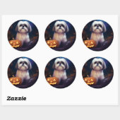 Halloween Shih Tzu met pompoenen eng Ronde Sticker (Vel)
